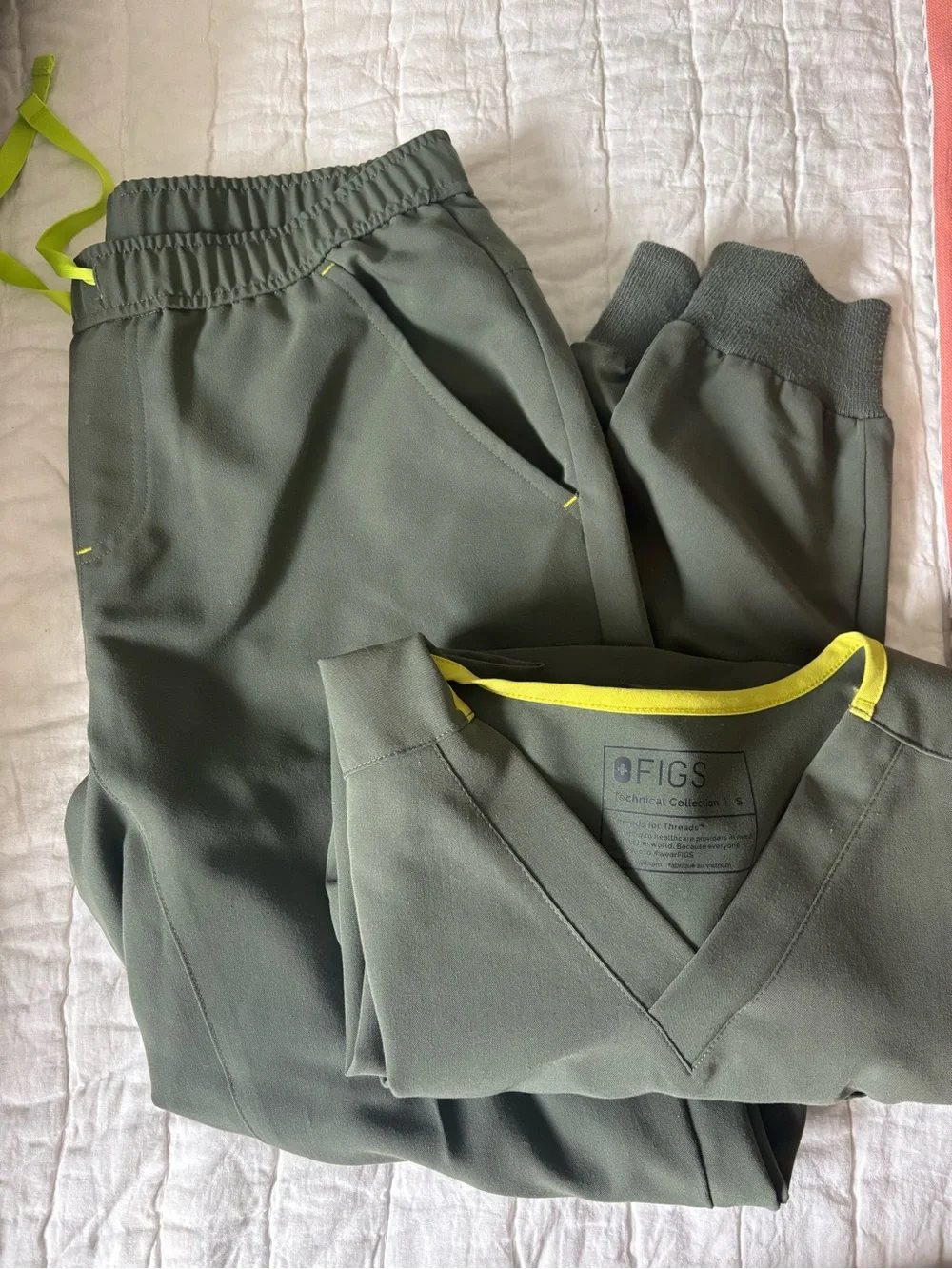 FIGS Men's Olive Scrub Joggers with Neon Trim